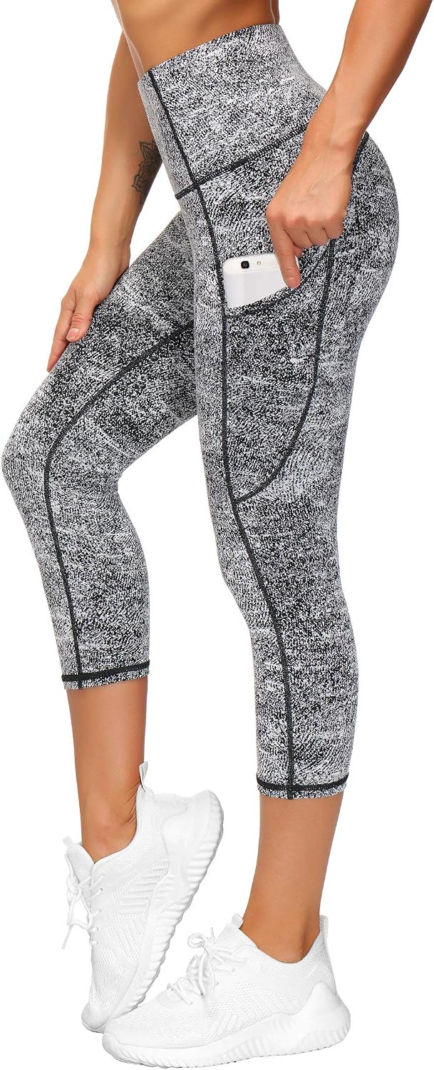 Thick High Waist Capris Yoga Pants with Pockets, Tummy Control Workout Running Yoga Leggings for Women