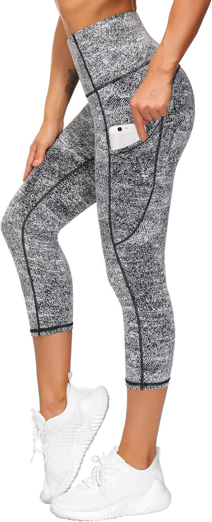 Thick High Waist Capris Yoga Pants with Pockets, Tummy Control Workout Running Yoga Leggings for Women