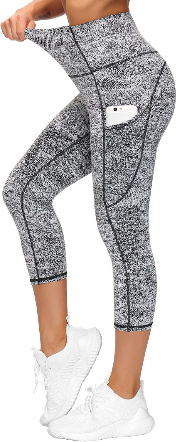 Thick High Waist Capris Yoga Pants with Pockets, Tummy Control Workout Running Yoga Leggings for Women