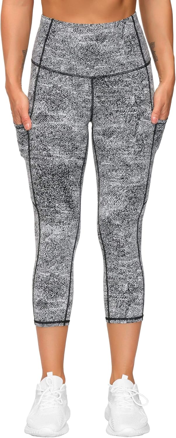 Thick High Waist Capris Yoga Pants with Pockets, Tummy Control Workout Running Yoga Leggings for Women