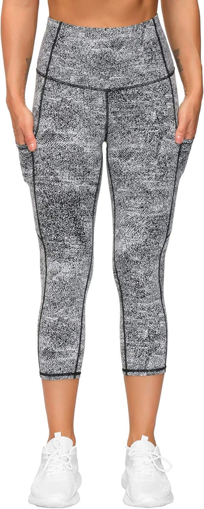 Thick High Waist Capris Yoga Pants with Pockets, Tummy Control Workout Running Yoga Leggings for Women