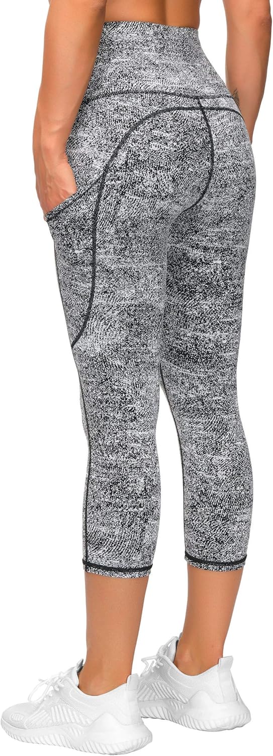 Thick High Waist Capris Yoga Pants with Pockets, Tummy Control Workout Running Yoga Leggings for Women