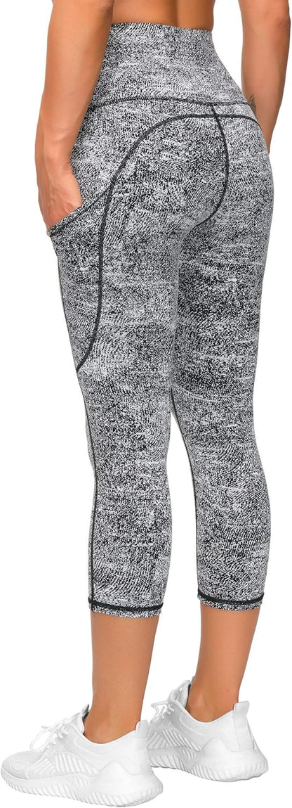 Thick High Waist Capris Yoga Pants with Pockets, Tummy Control Workout Running Yoga Leggings for Women