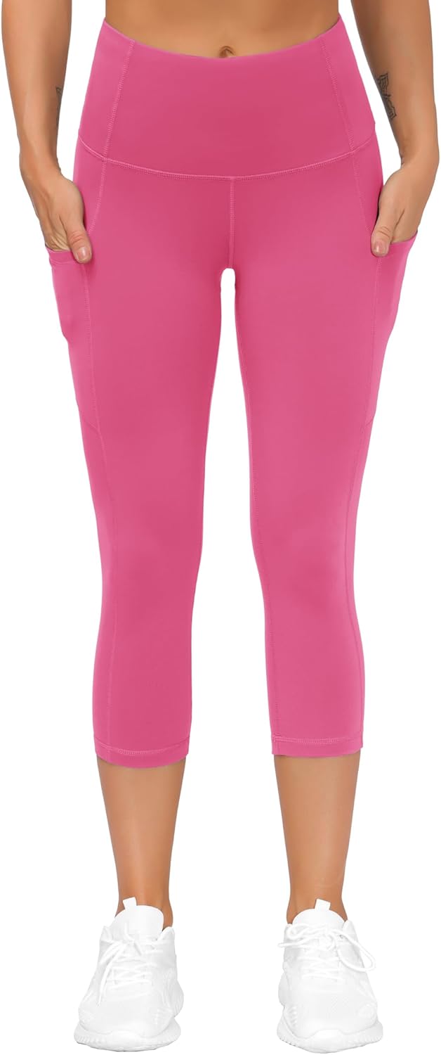 Thick High Waist Capris Yoga Pants with Pockets, Tummy Control Workout Running Yoga Leggings for Women