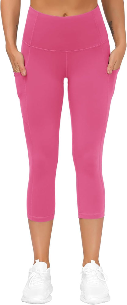 Thick High Waist Capris Yoga Pants with Pockets, Tummy Control Workout Running Yoga Leggings for Women