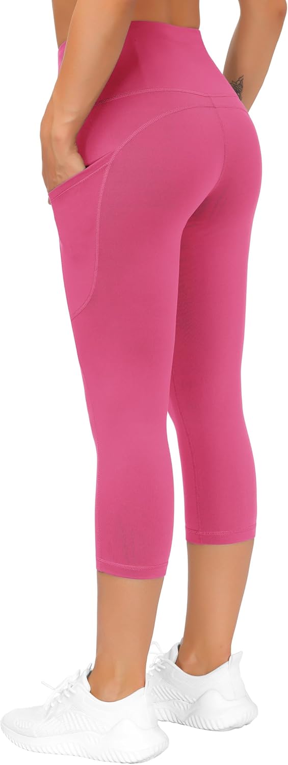 Thick High Waist Capris Yoga Pants with Pockets, Tummy Control Workout Running Yoga Leggings for Women