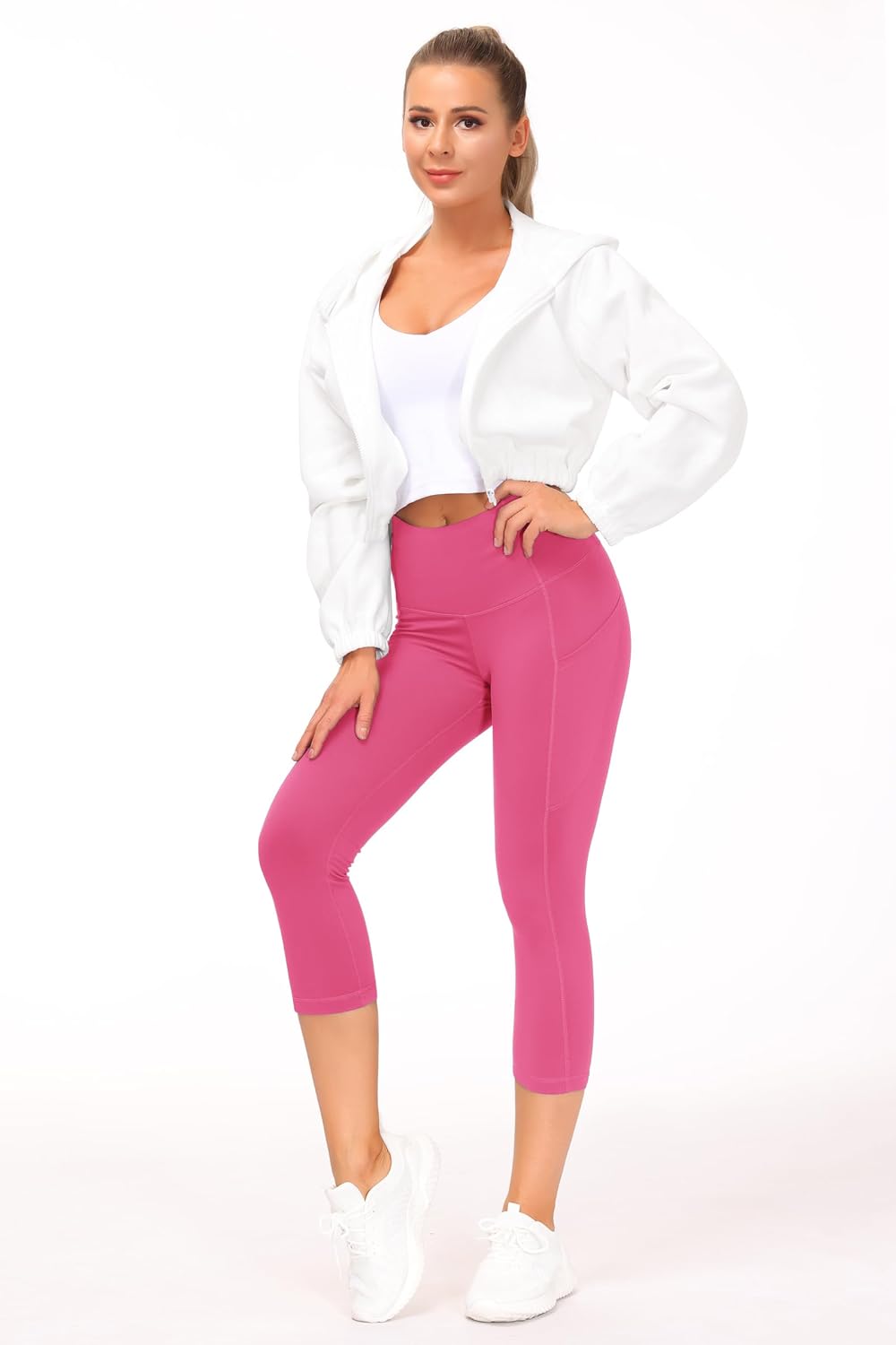 Thick High Waist Capris Yoga Pants with Pockets, Tummy Control Workout Running Yoga Leggings for Women