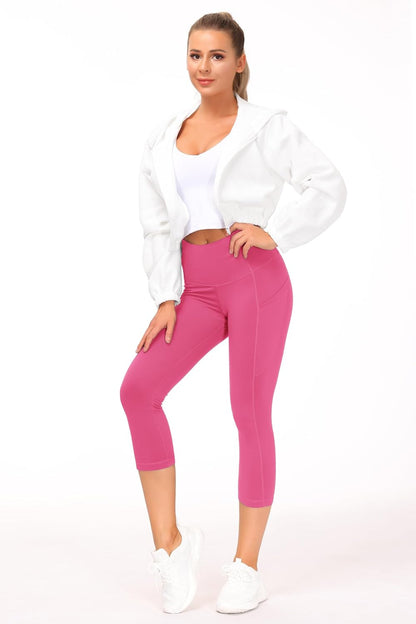 Thick High Waist Capris Yoga Pants with Pockets, Tummy Control Workout Running Yoga Leggings for Women