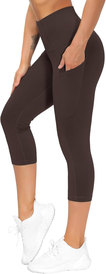 Thick High Waist Capris Yoga Pants with Pockets, Tummy Control Workout Running Yoga Leggings for Women
