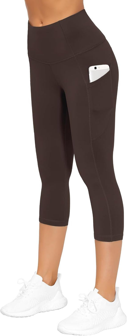 Thick High Waist Capris Yoga Pants with Pockets, Tummy Control Workout Running Yoga Leggings for Women