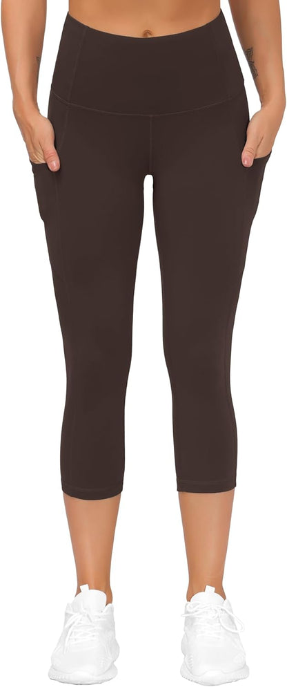Thick High Waist Capris Yoga Pants with Pockets, Tummy Control Workout Running Yoga Leggings for Women