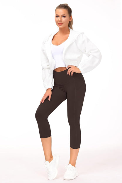 Thick High Waist Capris Yoga Pants with Pockets, Tummy Control Workout Running Yoga Leggings for Women
