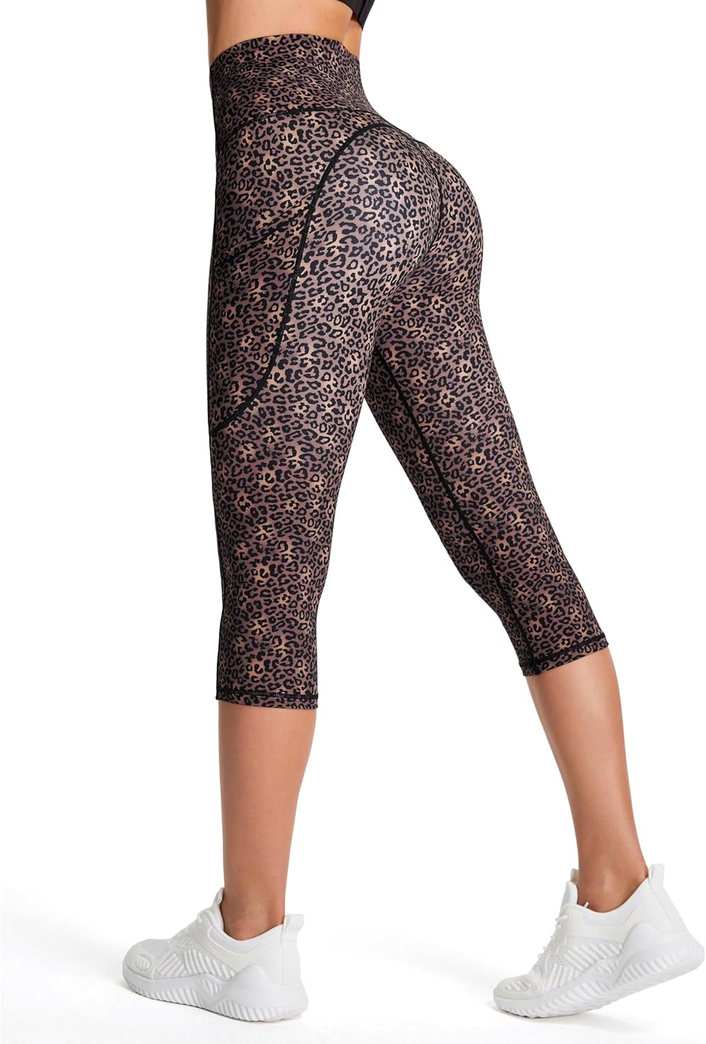 Thick High Waist Capris Yoga Pants with Pockets, Tummy Control Workout Running Yoga Leggings for Women