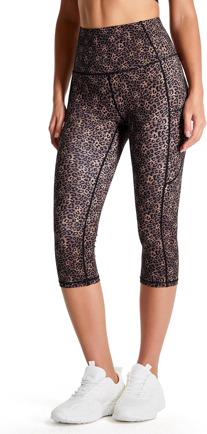 Thick High Waist Capris Yoga Pants with Pockets, Tummy Control Workout Running Yoga Leggings for Women