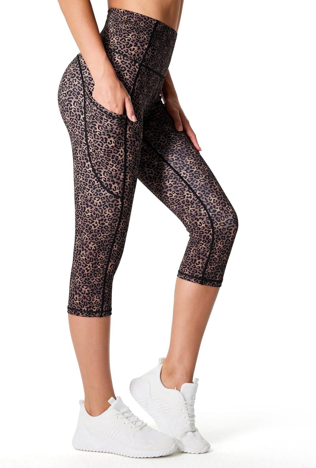 Thick High Waist Capris Yoga Pants with Pockets, Tummy Control Workout Running Yoga Leggings for Women