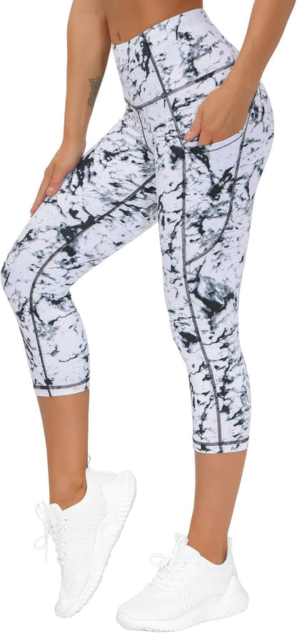 Thick High Waist Capris Yoga Pants with Pockets, Tummy Control Workout Running Yoga Leggings for Women