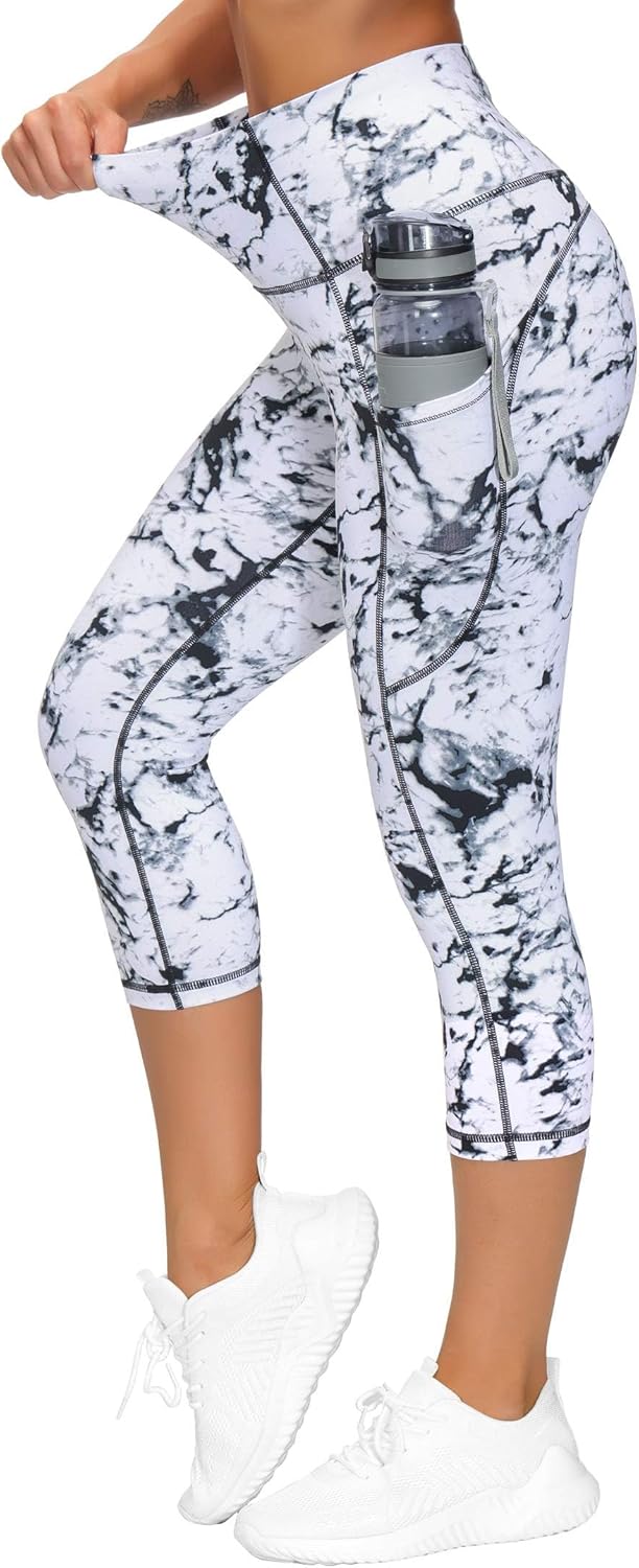 Thick High Waist Capris Yoga Pants with Pockets, Tummy Control Workout Running Yoga Leggings for Women