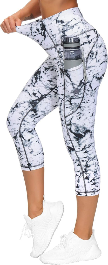 Thick High Waist Capris Yoga Pants with Pockets, Tummy Control Workout Running Yoga Leggings for Women