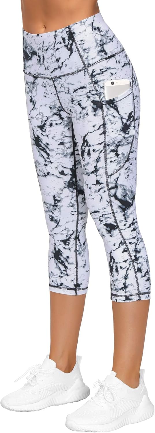 Thick High Waist Capris Yoga Pants with Pockets, Tummy Control Workout Running Yoga Leggings for Women