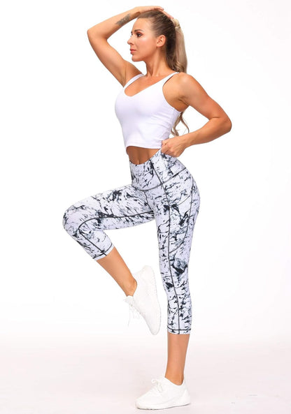 Thick High Waist Capris Yoga Pants with Pockets, Tummy Control Workout Running Yoga Leggings for Women