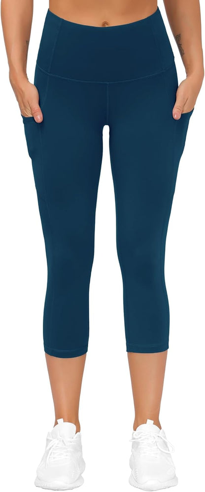 Thick High Waist Capris Yoga Pants with Pockets, Tummy Control Workout Running Yoga Leggings for Women