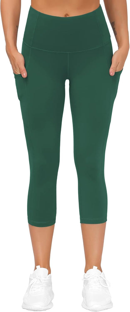 Thick High Waist Capris Yoga Pants with Pockets, Tummy Control Workout Running Yoga Leggings for Women