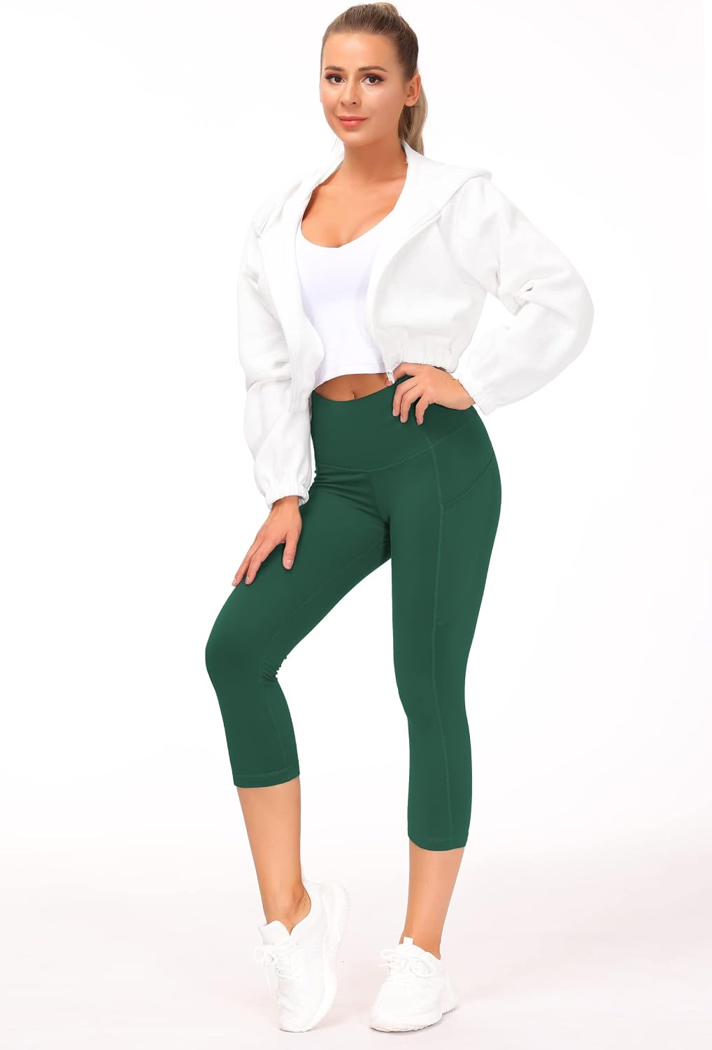 Thick High Waist Capris Yoga Pants with Pockets, Tummy Control Workout Running Yoga Leggings for Women