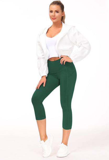 Thick High Waist Capris Yoga Pants with Pockets, Tummy Control Workout Running Yoga Leggings for Women