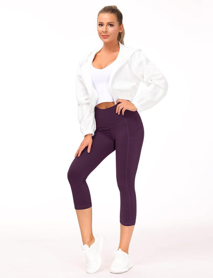 Thick High Waist Capris Yoga Pants with Pockets, Tummy Control Workout Running Yoga Leggings for Women