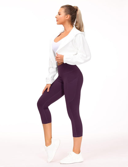 Thick High Waist Capris Yoga Pants with Pockets, Tummy Control Workout Running Yoga Leggings for Women