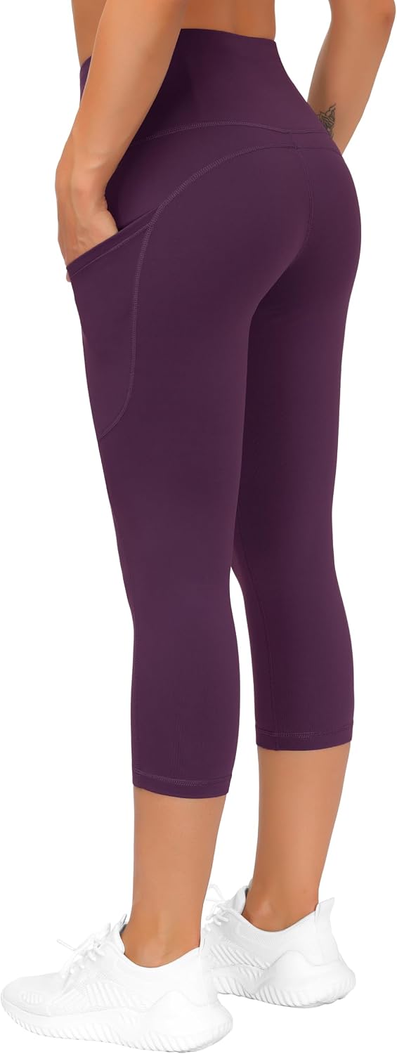 Thick High Waist Capris Yoga Pants with Pockets, Tummy Control Workout Running Yoga Leggings for Women