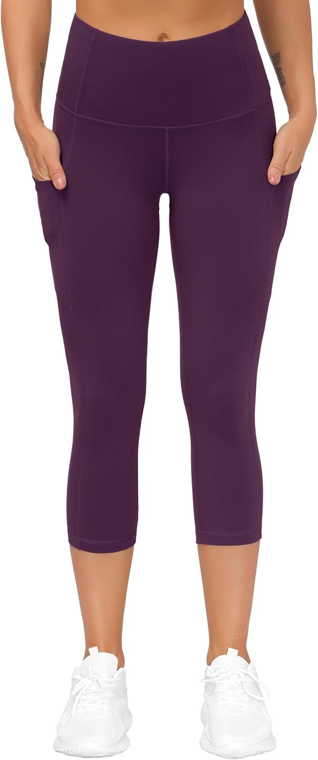 Thick High Waist Capris Yoga Pants with Pockets, Tummy Control Workout Running Yoga Leggings for Women