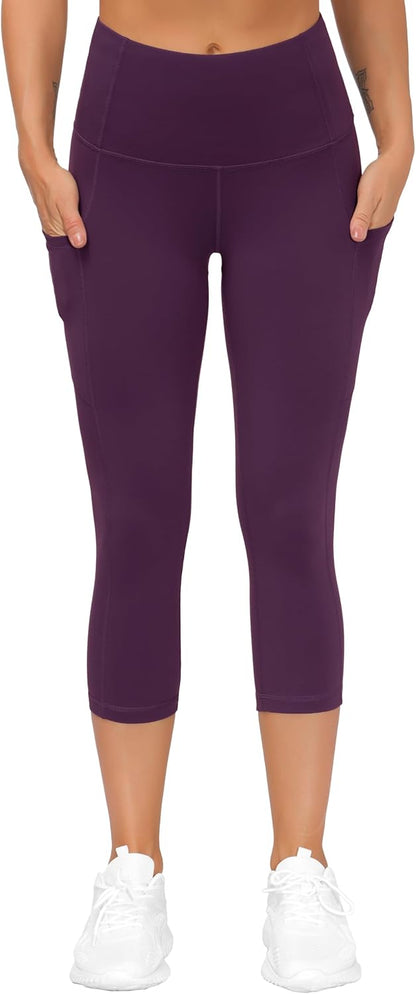 Thick High Waist Capris Yoga Pants with Pockets, Tummy Control Workout Running Yoga Leggings for Women