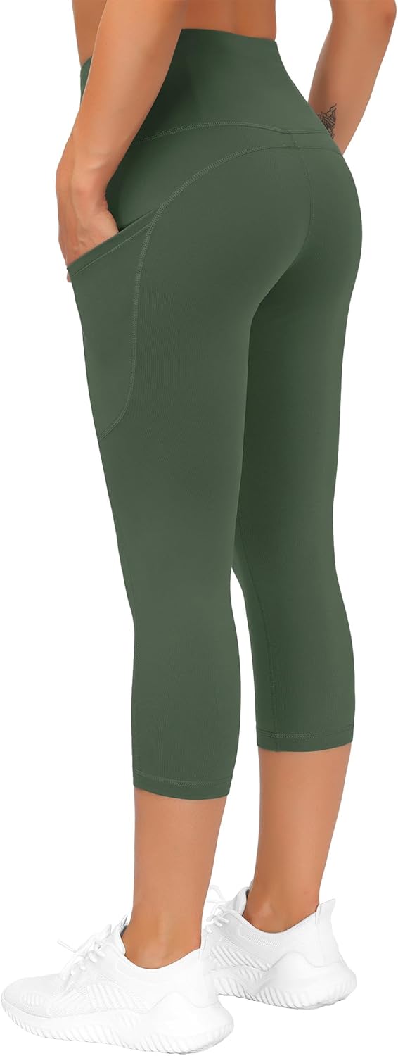 Thick High Waist Capris Yoga Pants with Pockets, Tummy Control Workout Running Yoga Leggings for Women