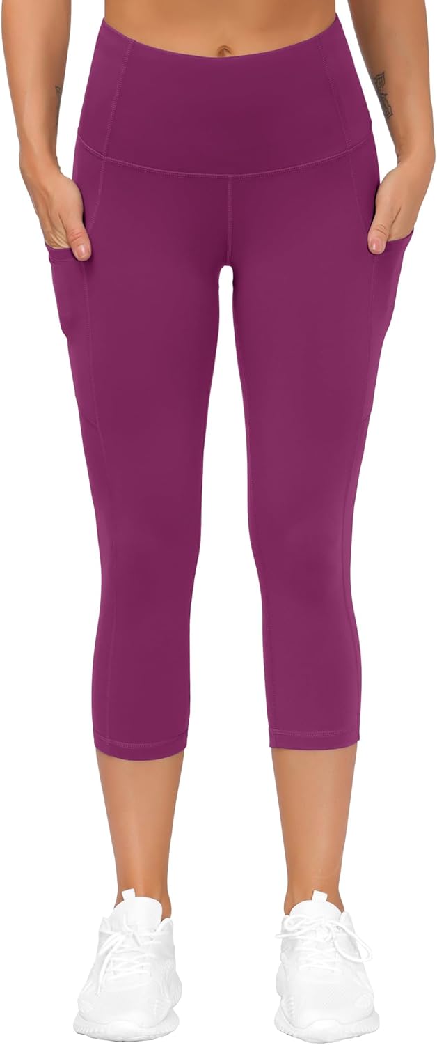 Thick High Waist Capris Yoga Pants with Pockets, Tummy Control Workout Running Yoga Leggings for Women