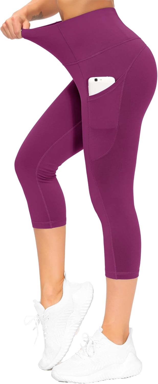 Thick High Waist Capris Yoga Pants with Pockets, Tummy Control Workout Running Yoga Leggings for Women