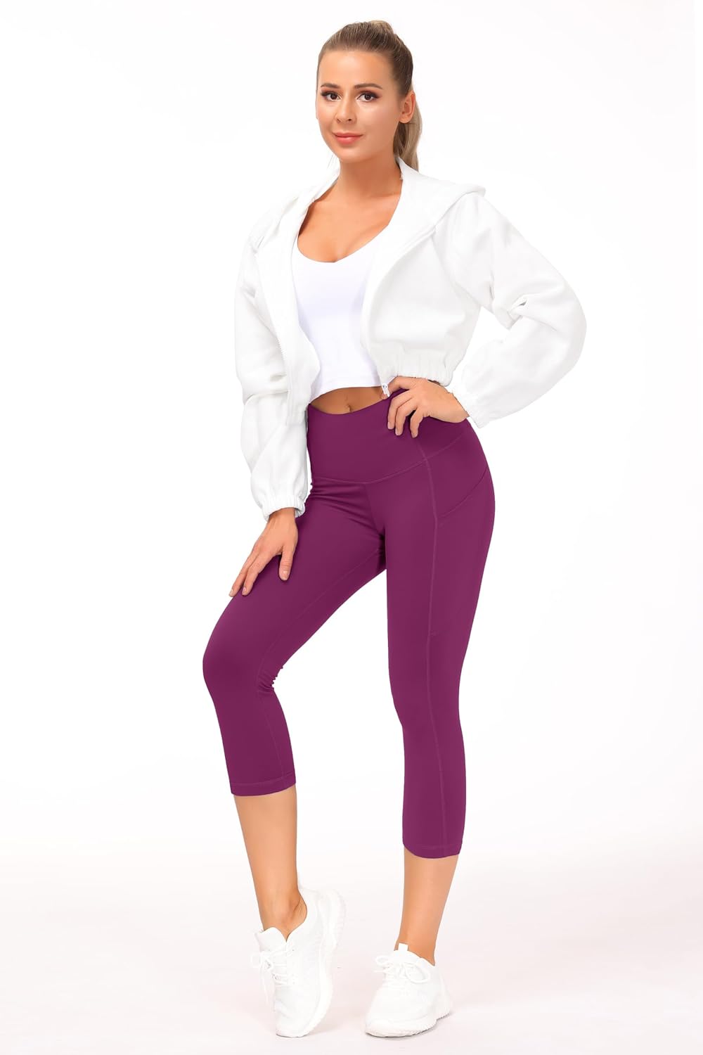 Thick High Waist Capris Yoga Pants with Pockets, Tummy Control Workout Running Yoga Leggings for Women