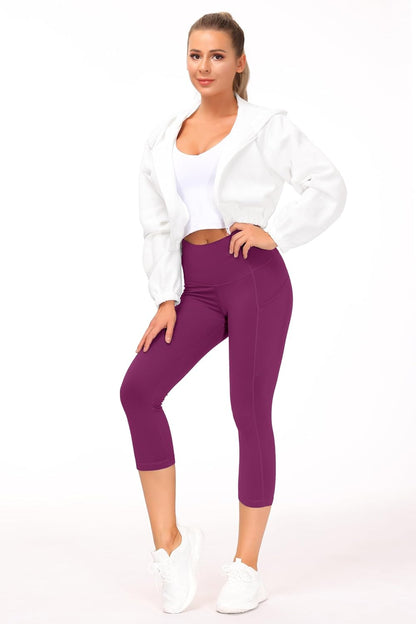 Thick High Waist Capris Yoga Pants with Pockets, Tummy Control Workout Running Yoga Leggings for Women