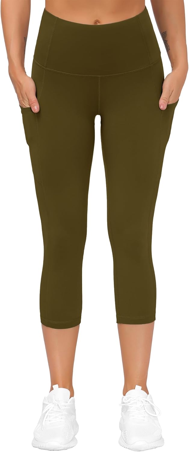 Thick High Waist Capris Yoga Pants with Pockets, Tummy Control Workout Running Yoga Leggings for Women