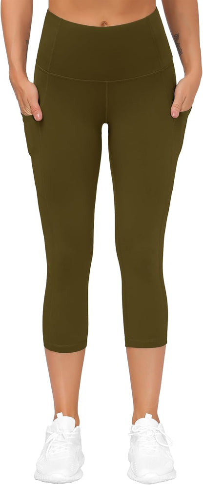 Thick High Waist Capris Yoga Pants with Pockets, Tummy Control Workout Running Yoga Leggings for Women