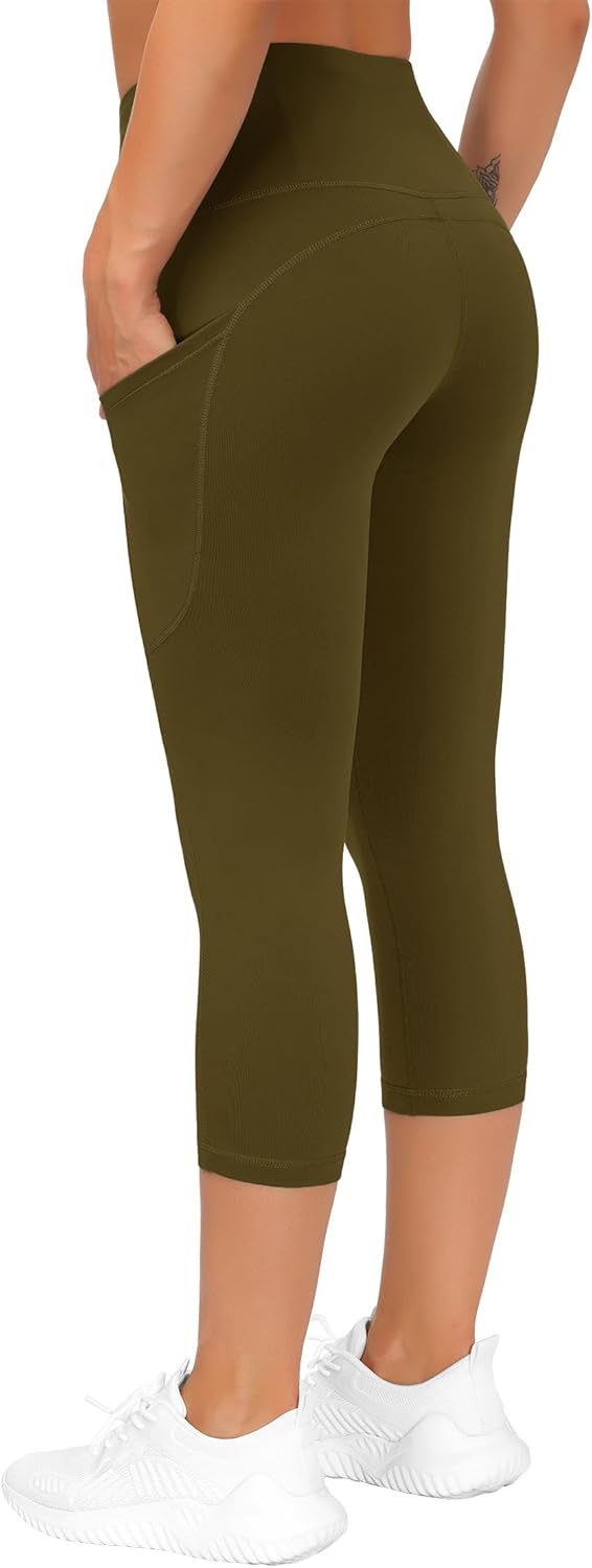 Thick High Waist Capris Yoga Pants with Pockets, Tummy Control Workout Running Yoga Leggings for Women