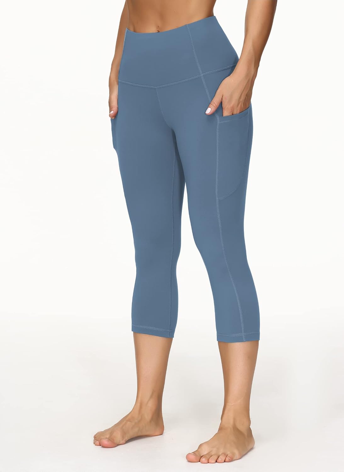 Thick High Waist Capris Yoga Pants with Pockets, Tummy Control Workout Running Yoga Leggings for Women