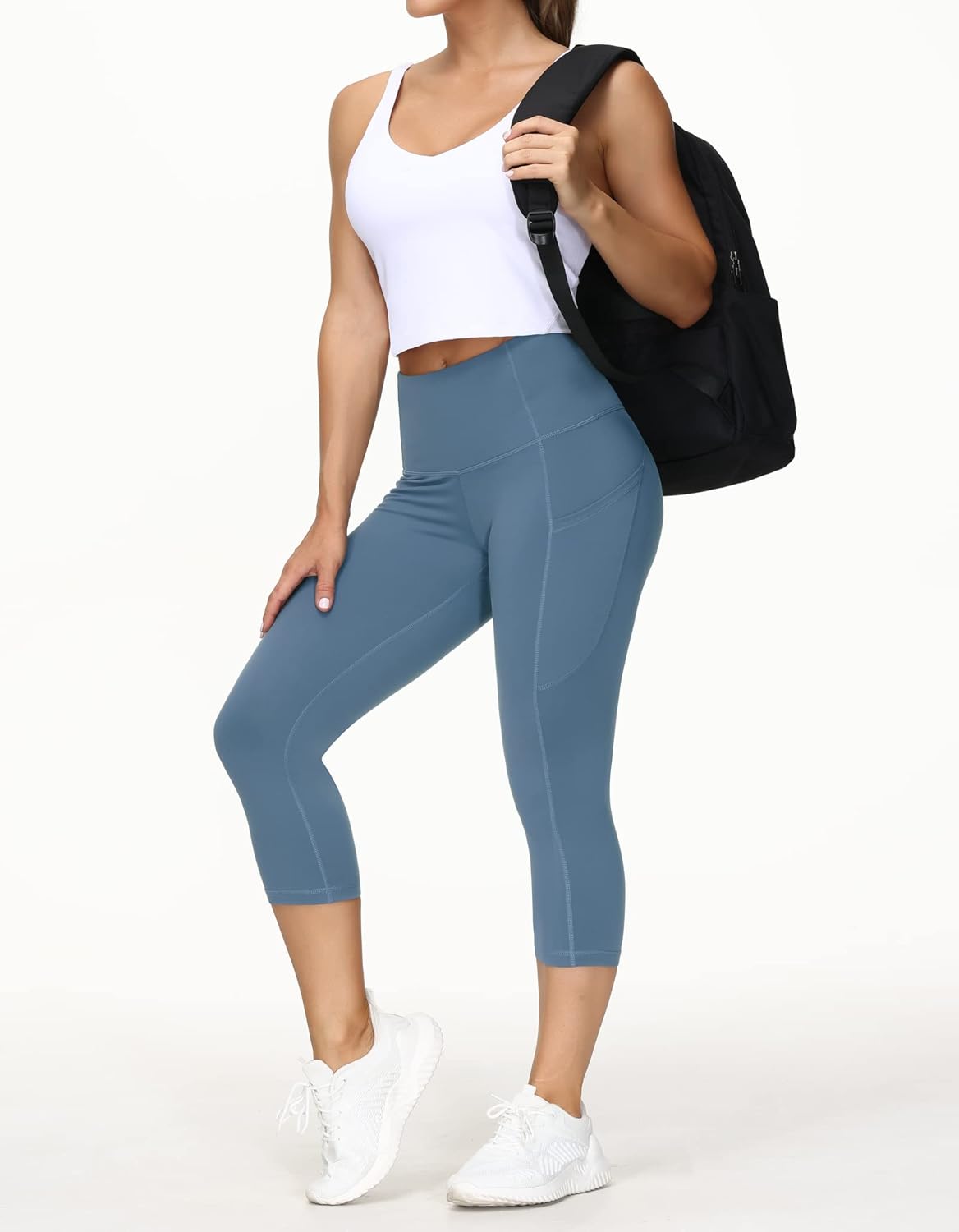 Thick High Waist Capris Yoga Pants with Pockets, Tummy Control Workout Running Yoga Leggings for Women