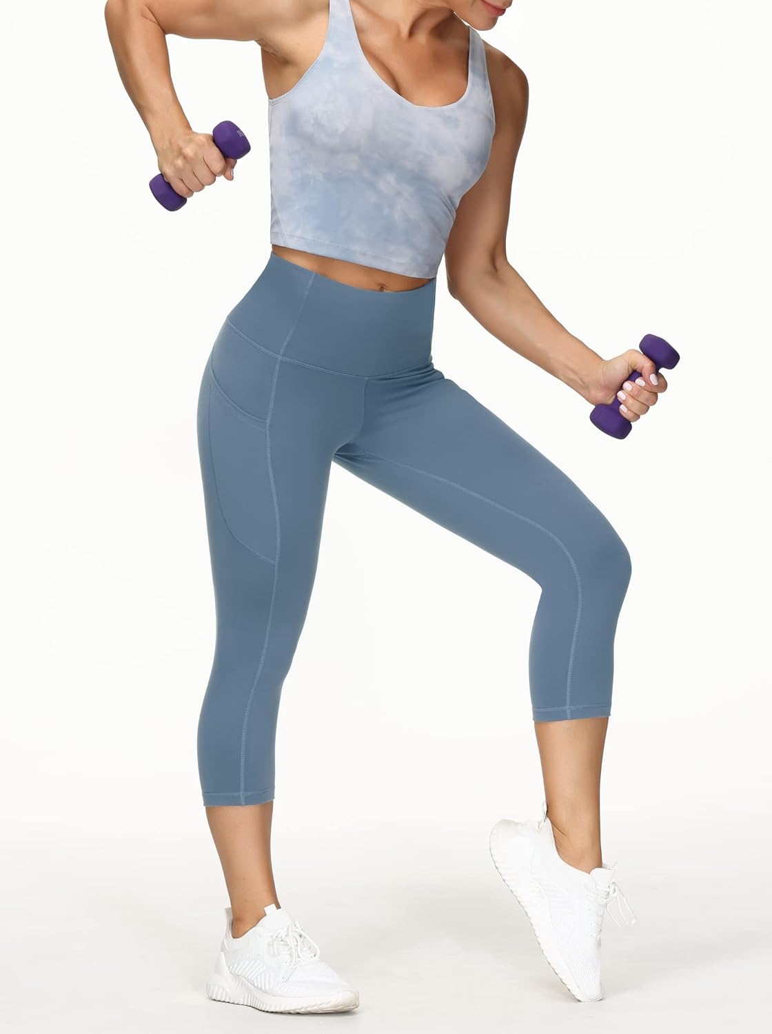 Thick High Waist Capris Yoga Pants with Pockets, Tummy Control Workout Running Yoga Leggings for Women