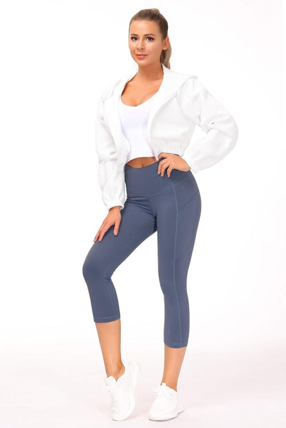 Thick High Waist Capris Yoga Pants with Pockets, Tummy Control Workout Running Yoga Leggings for Women