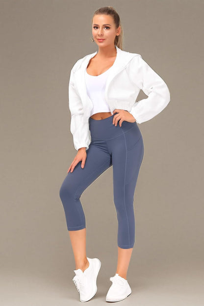 Thick High Waist Capris Yoga Pants with Pockets, Tummy Control Workout Running Yoga Leggings for Women