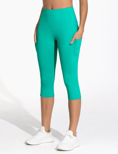 Thick High Waist Capris Yoga Pants with Pockets, Tummy Control Workout Running Yoga Leggings for Women