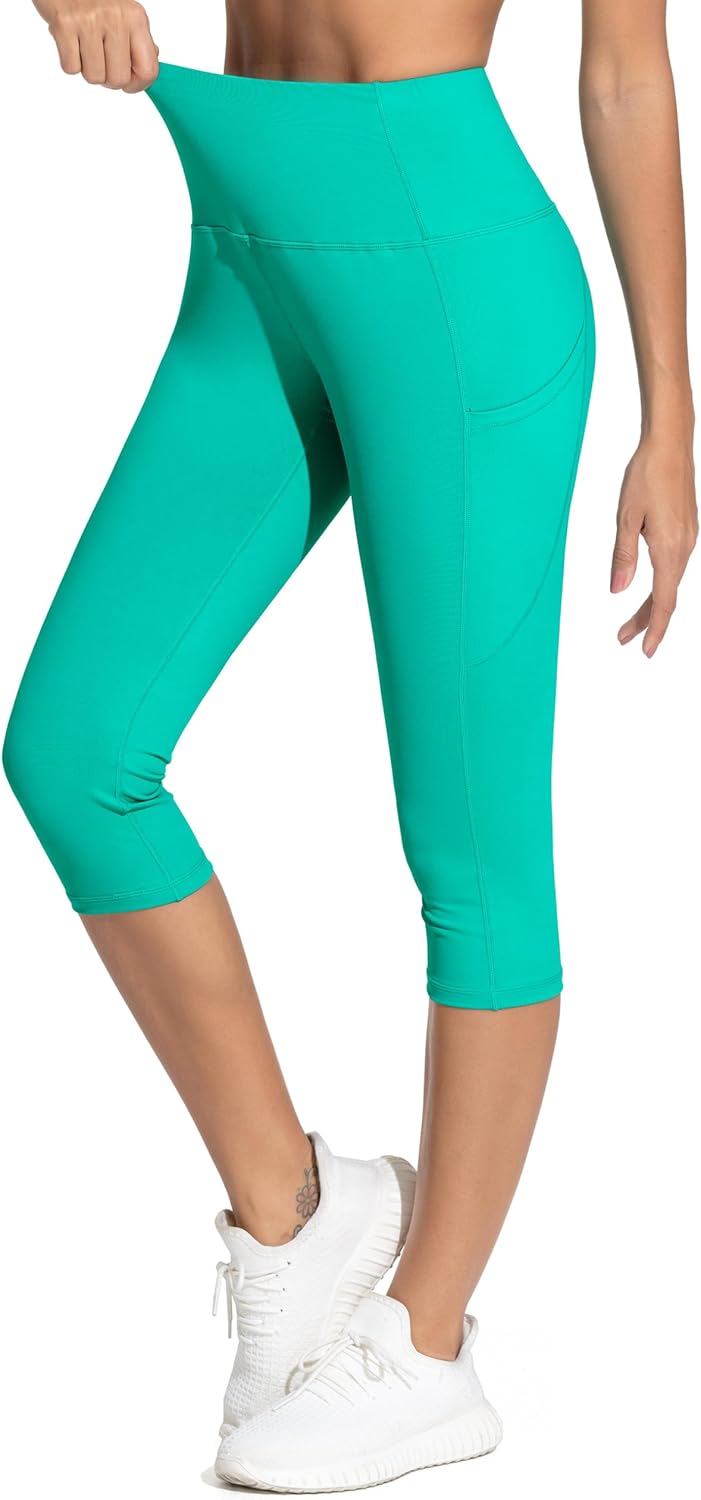 Thick High Waist Capris Yoga Pants with Pockets, Tummy Control Workout Running Yoga Leggings for Women