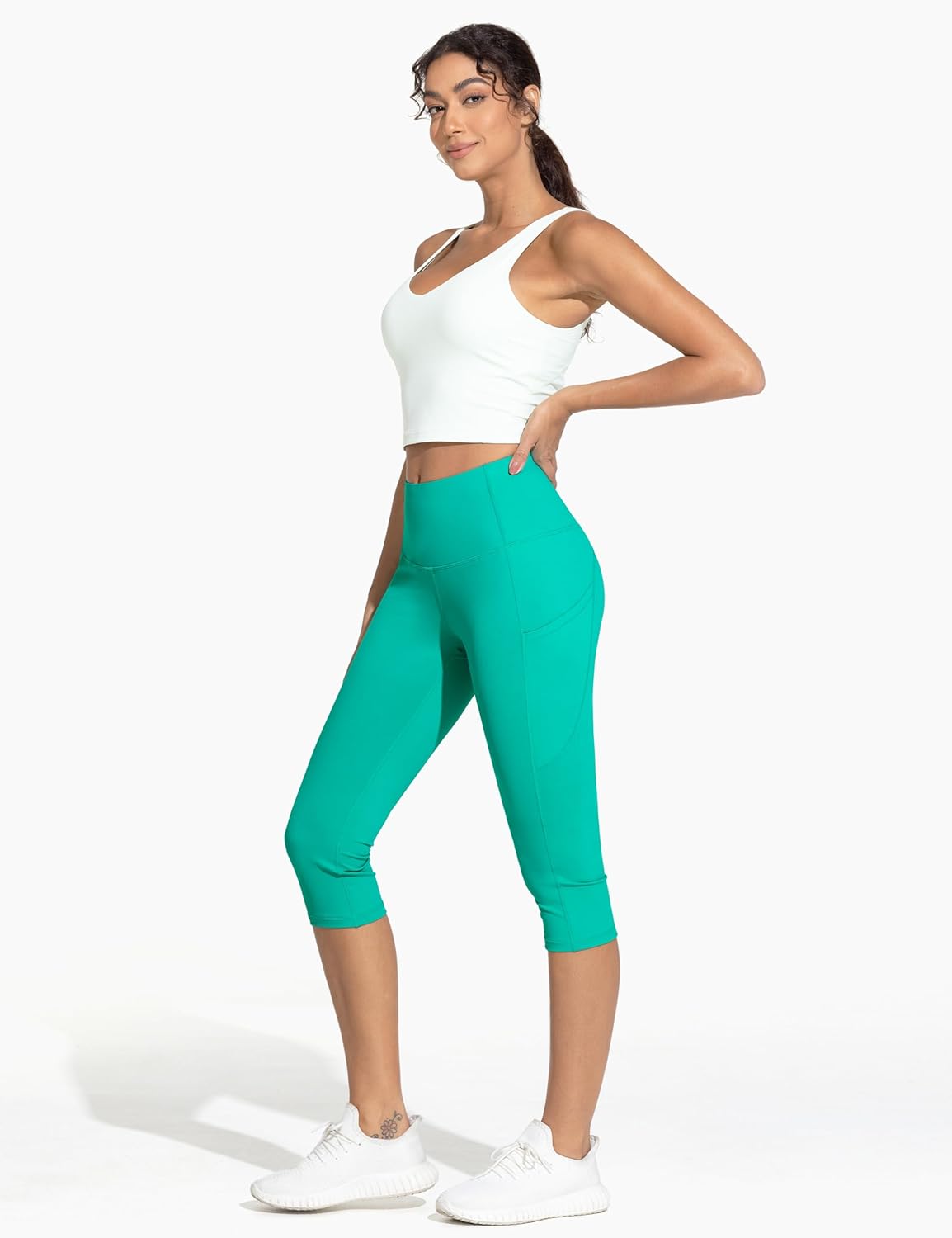 Thick High Waist Capris Yoga Pants with Pockets, Tummy Control Workout Running Yoga Leggings for Women