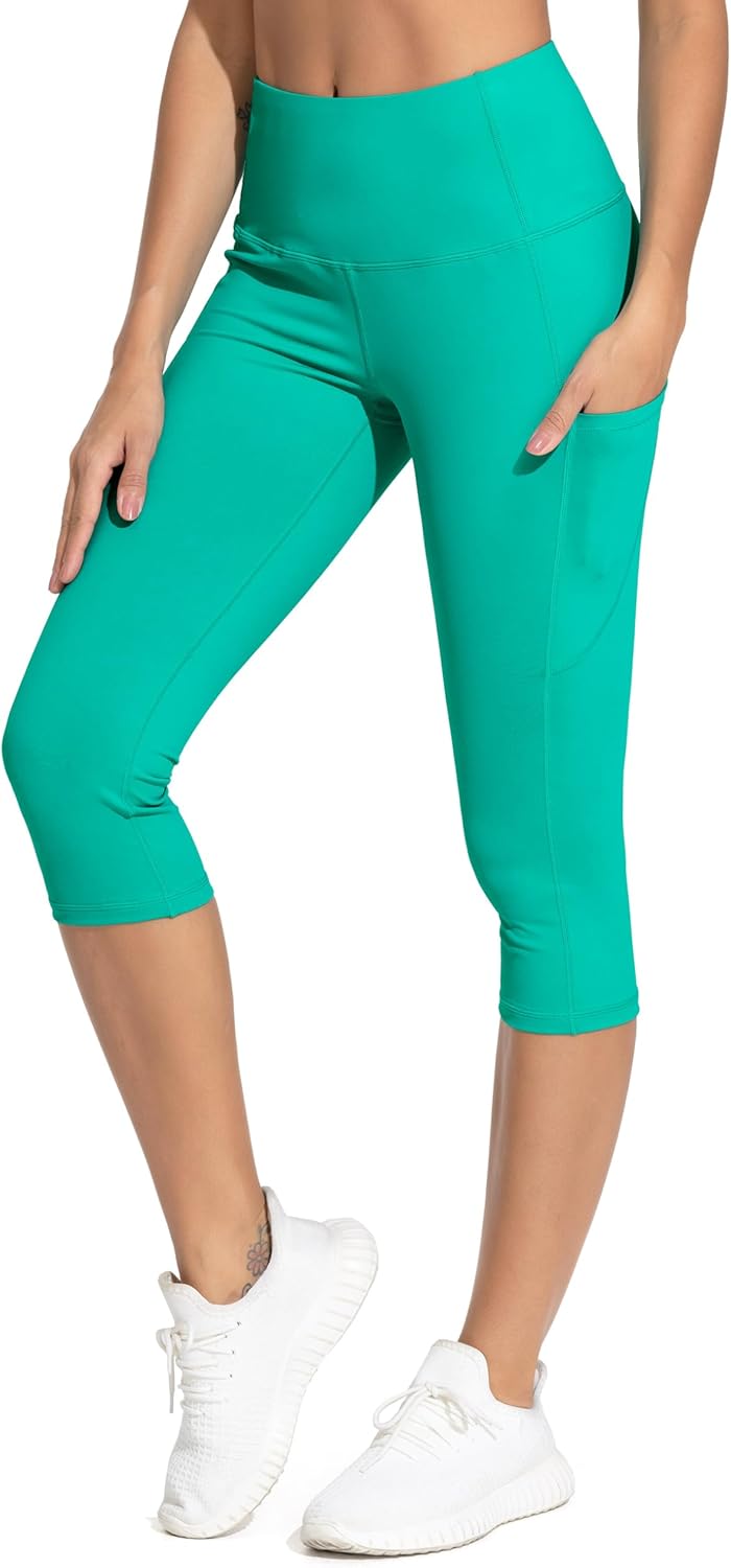 Thick High Waist Capris Yoga Pants with Pockets, Tummy Control Workout Running Yoga Leggings for Women